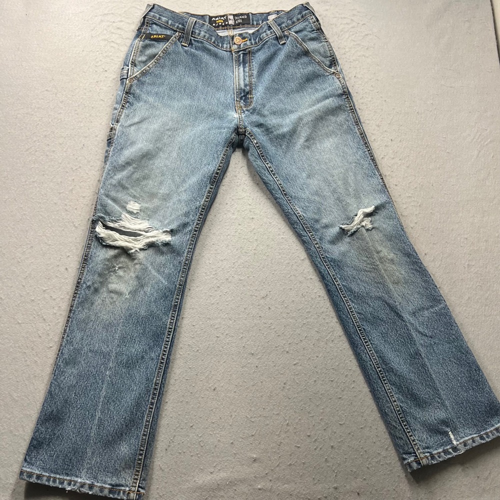 Ariat Rebar M4 Relaxed Boot Jeans Mens 32x32 Medium Wash Distressed Denim 1885